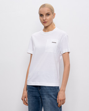 Brunello Cucinelli White T-shirt with a monil chain MPT81EC710