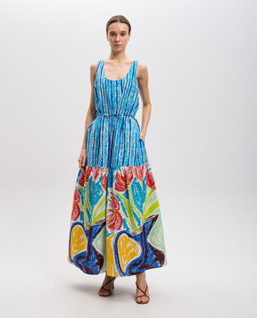 Gary Bigeni Blue PRINNIE maxi dress with printed silk PRINNIE