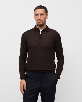 Enrico Mandelli Brown wool polo shirt with pattern 2K015A5422