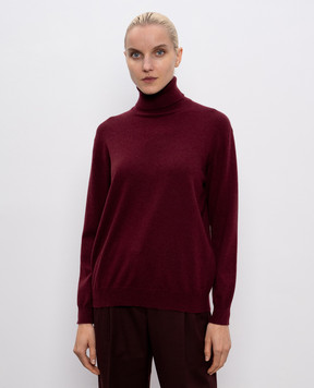 Brunello Cucinelli Burgundy cashmere turtleneck with monil chain M12150103P