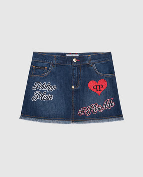 Philipp Plein Children's blue mini skirt with logo print GDV00071216