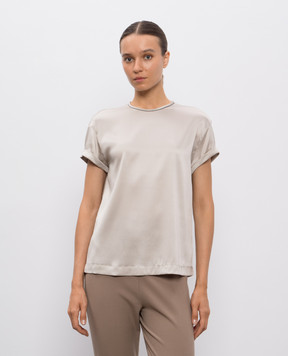 Brunello Cucinelli Beige silk top with lapels M0C59DE310