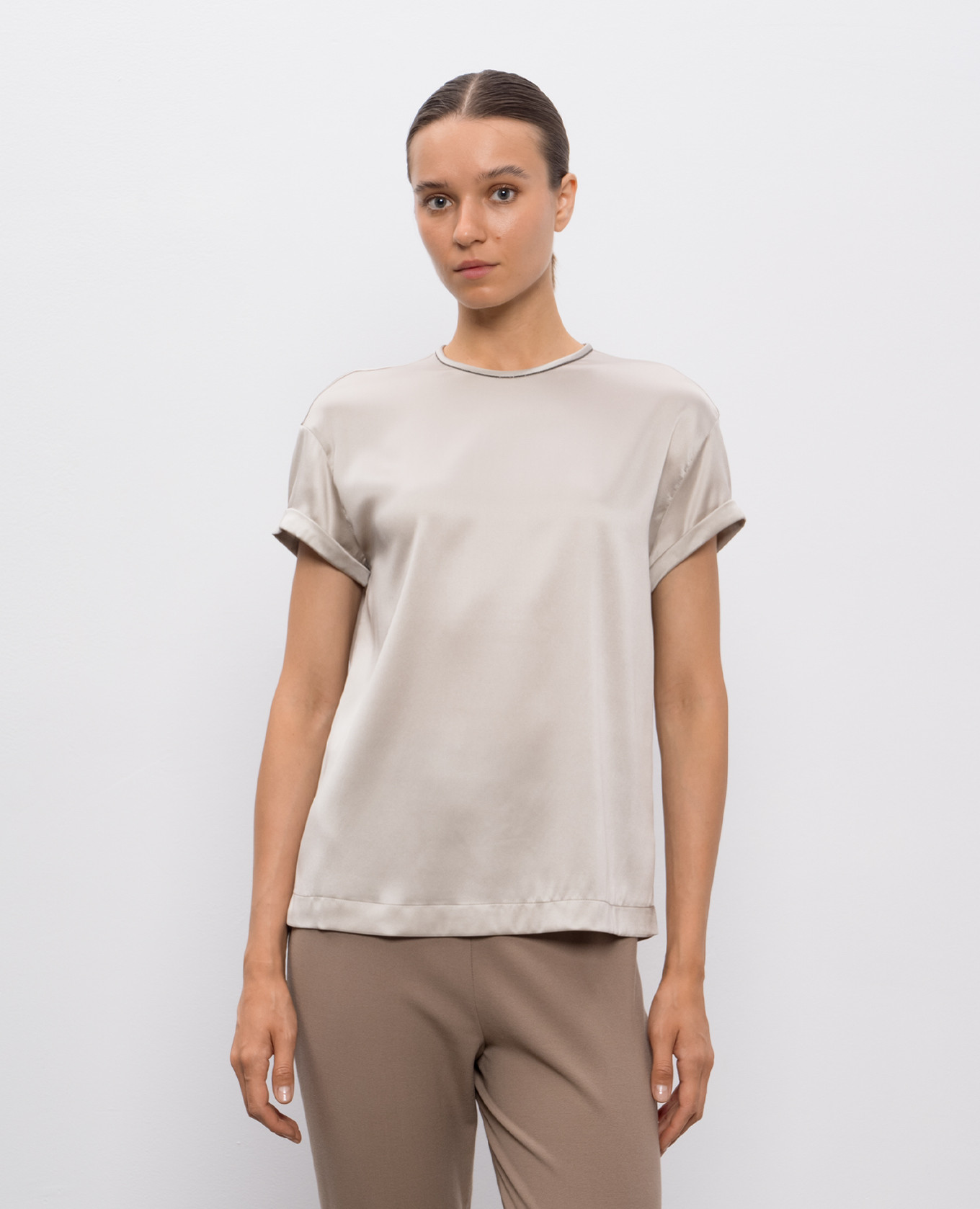 Beige silk top with lapels Brunello Cucinelli 3