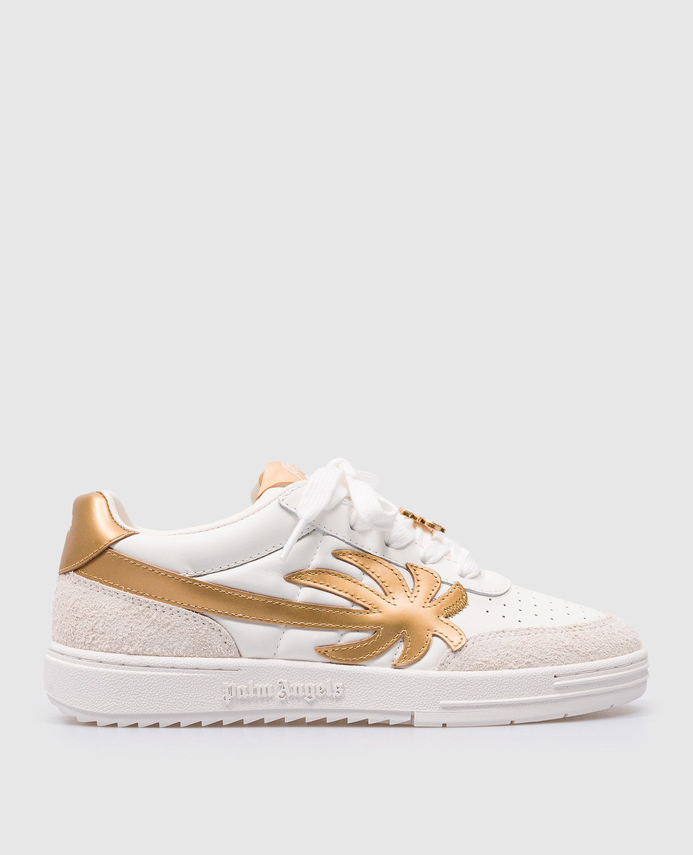 White leather university sneakers with logo palm angels