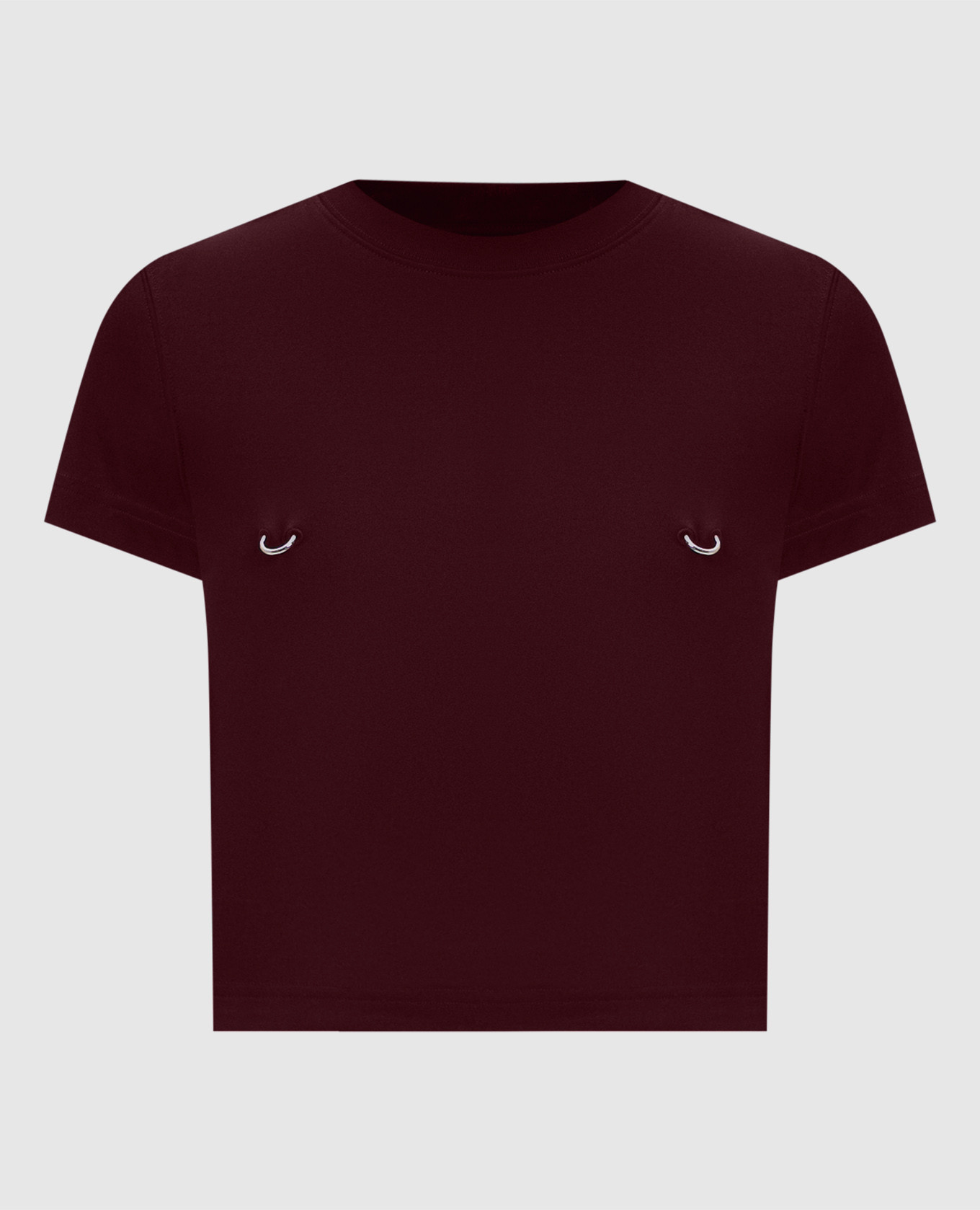 Burgundy cropped t-shirt with logo emblem thierry mugler