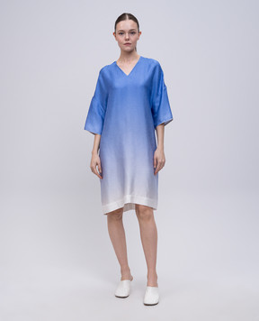 Agnona Blue dress with patterned silk TR090AYS5037