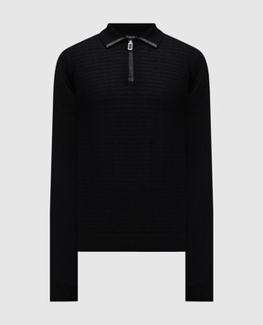 Stefano Ricci Black cashmere and silk patterned polo shirt K606407Z26F25320
