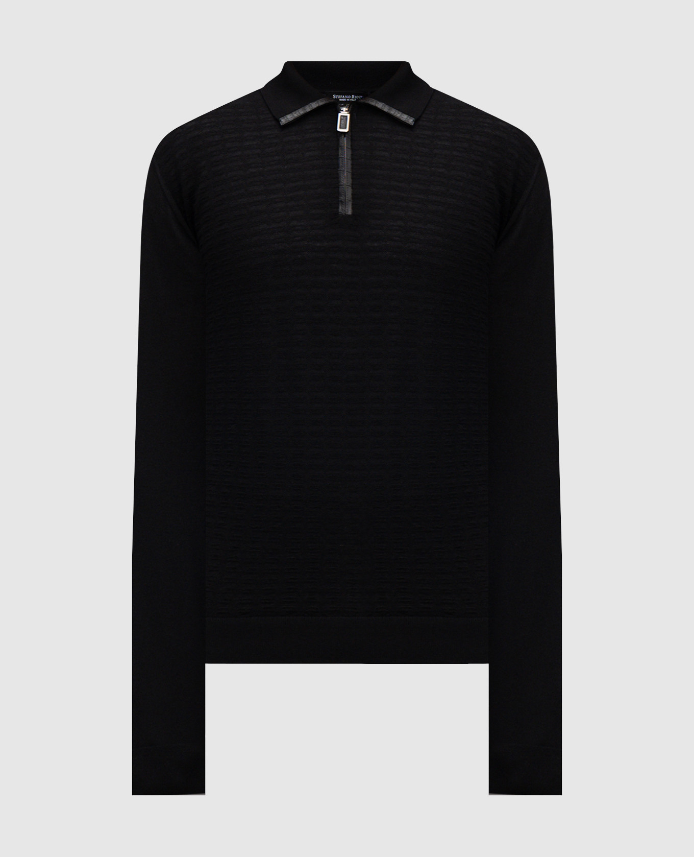 Black cashmere and silk patterned polo shirt Stefano Ricci