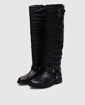 Twinset Darcy Logo Embossed Black Leather Boots 242TST022