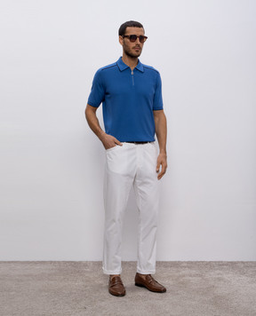 Stefano Ricci Blue silk polo shirt with monogram logo pattern K616402P31F25109