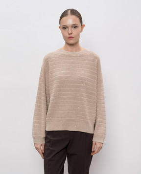 Brunello Cucinelli Beige striped sweater with sequins MDV754000