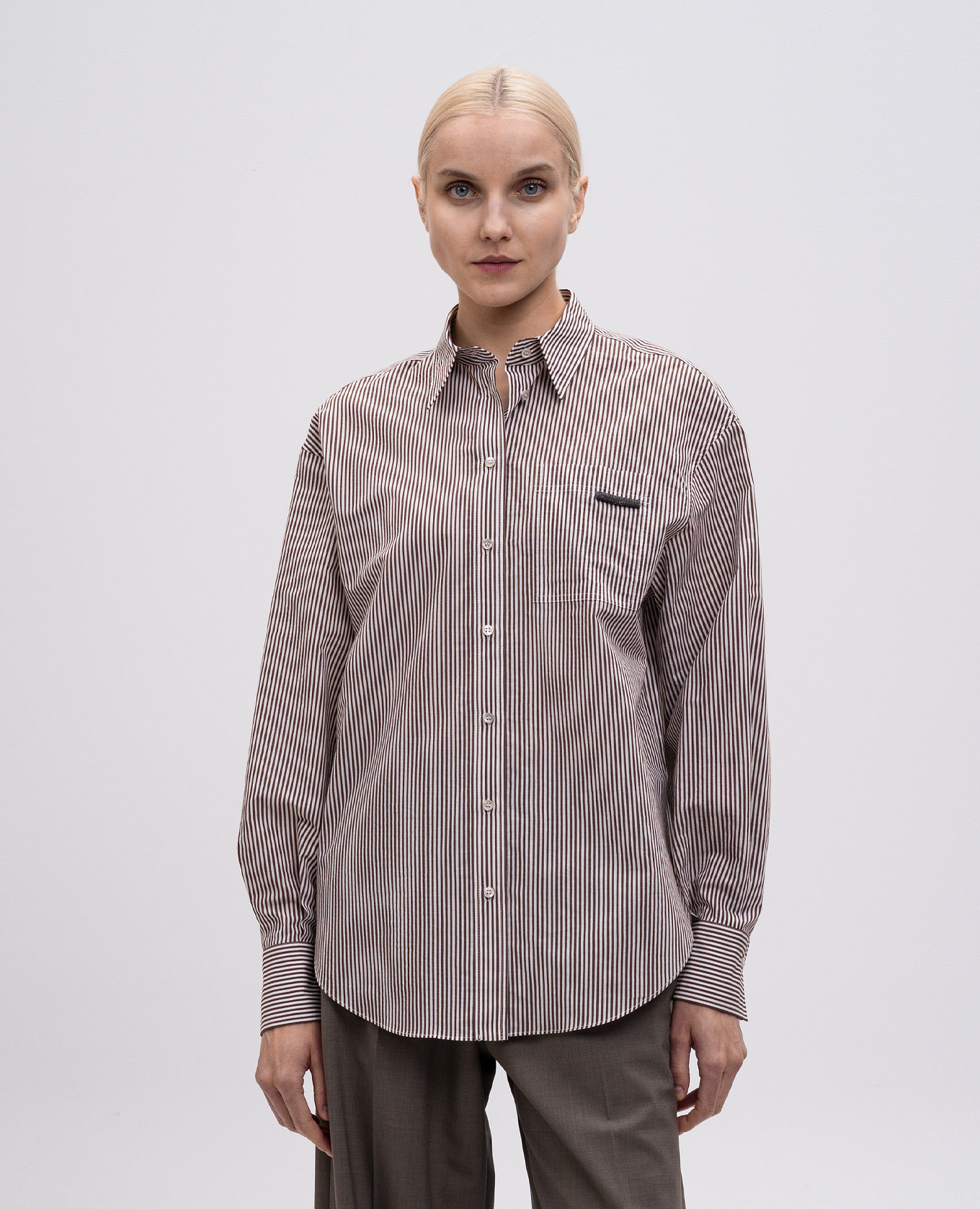 

Brown striped shirt with monil chain Brunello Cucinelli