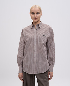 Brunello Cucinelli Brown striped shirt with monil chain MP790NB206