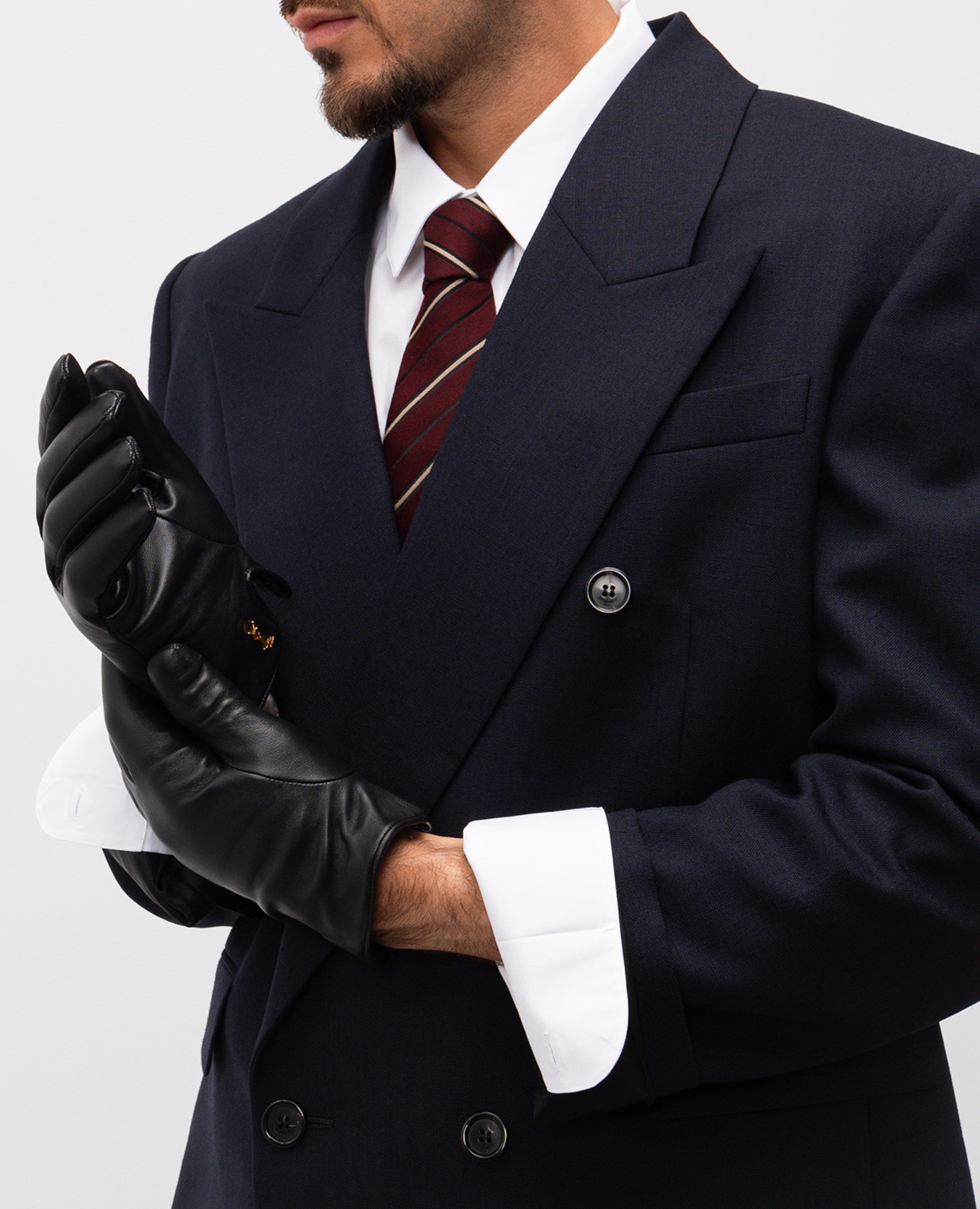 

Black leather gloves with logo Saint Laurent