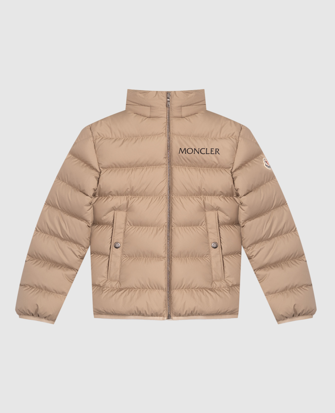 Children&#39;s beige down jacket with logo Moncler ENFANT