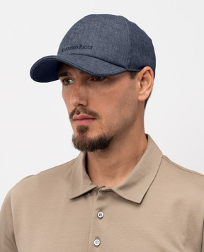 Stefano Ricci Blue linen cap with logo embroidery MCV510004EAL0001