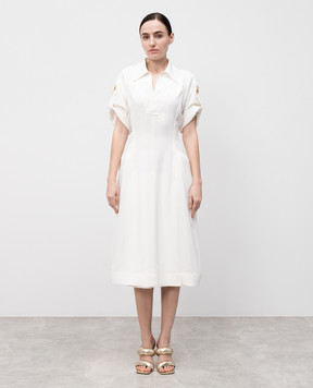 Bottega Veneta White midi dress with linen 820007V3OZ0