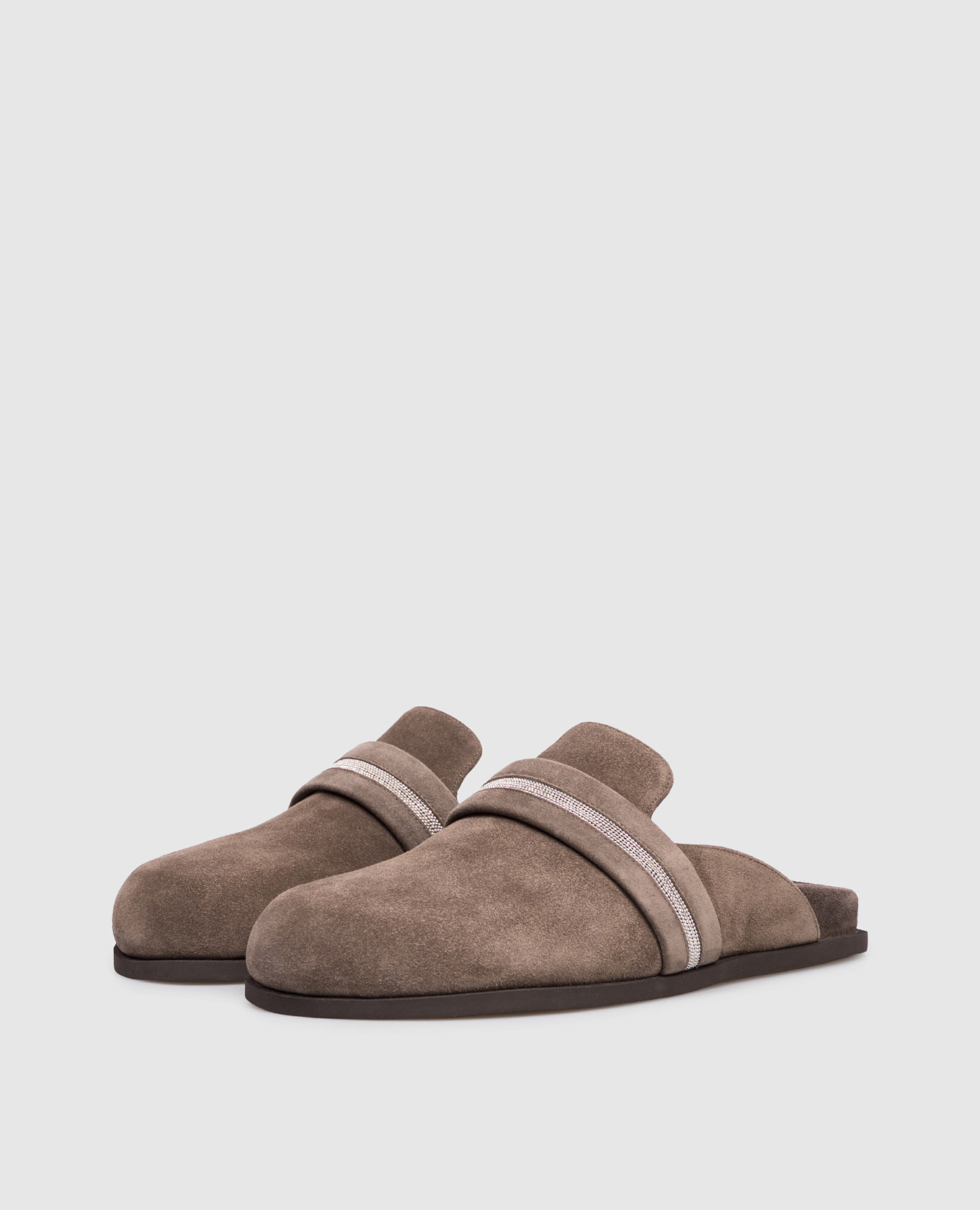 

Brown suede mules with monil chain Peserico