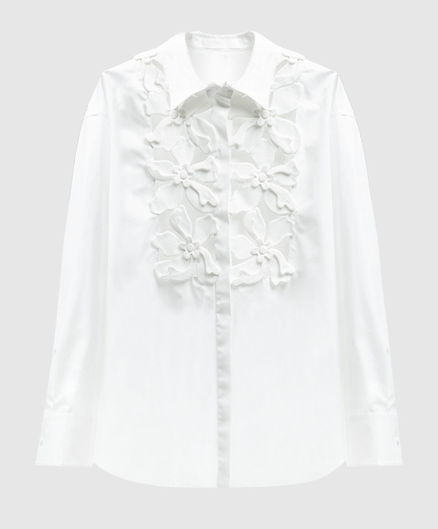 Valentino - White blouse with Hibiscus floral appliqué