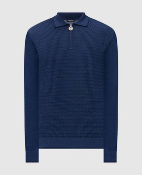 Stefano Ricci Blue wool and silk patterned polo shirt K202019P30F25395