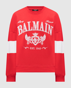 Balmain Red sweatshirt with Balmain College embroidery FH0JS191GF27
