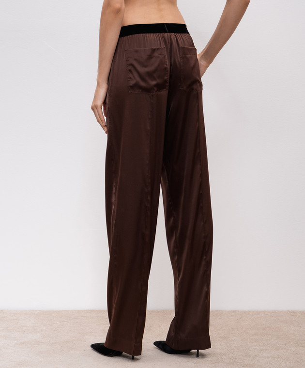 Tom Ford - Brown silk trousers with logo patch PAW397FAX881