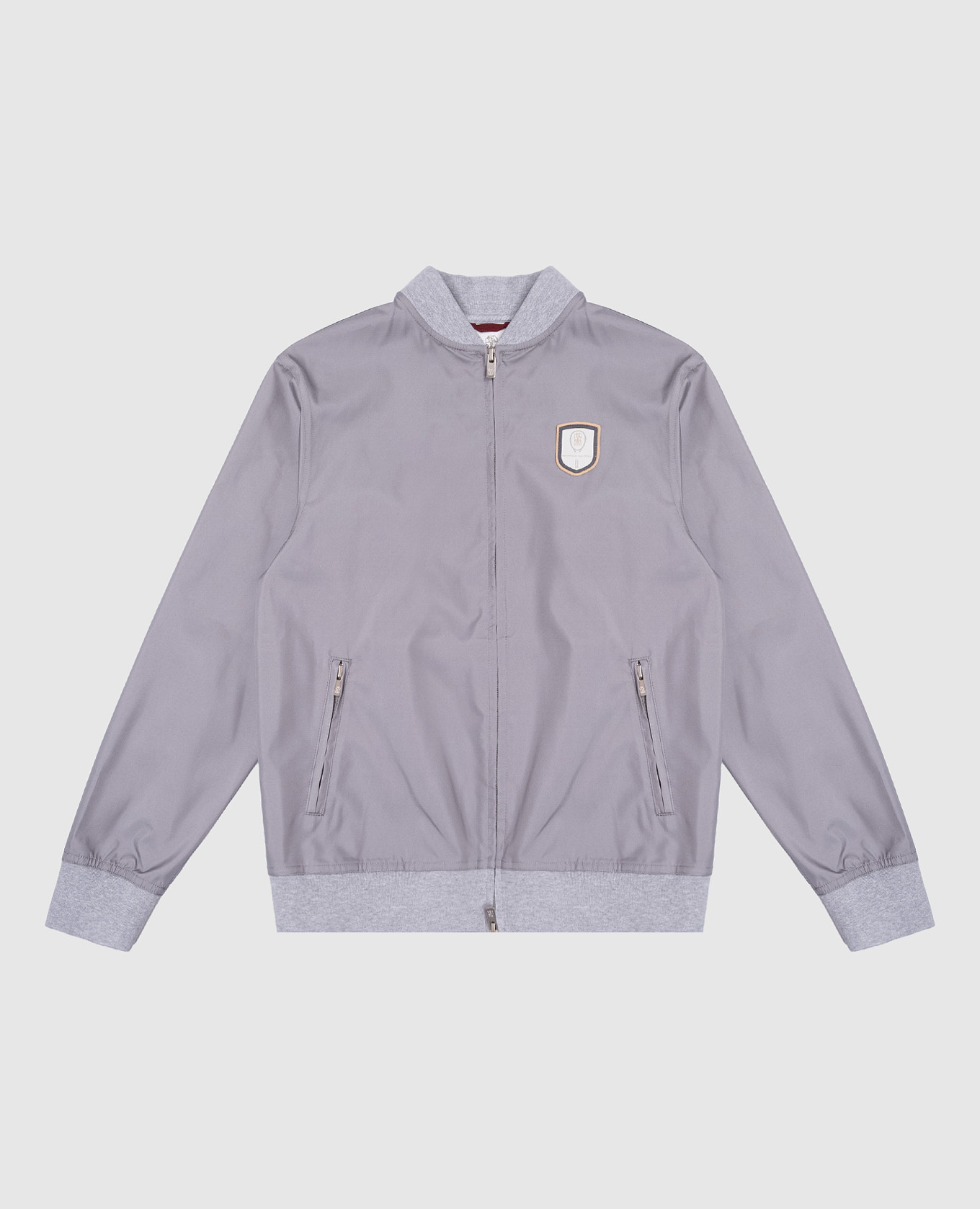 Children's gray bomber jacket with tennis patch brunello cucinelli