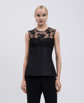 Alexander McQueen Black silk top with lace 832038QEAGE