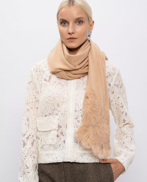 Ermanno Scervino Beige cashmere scarf with lace D475R710EAPPYU