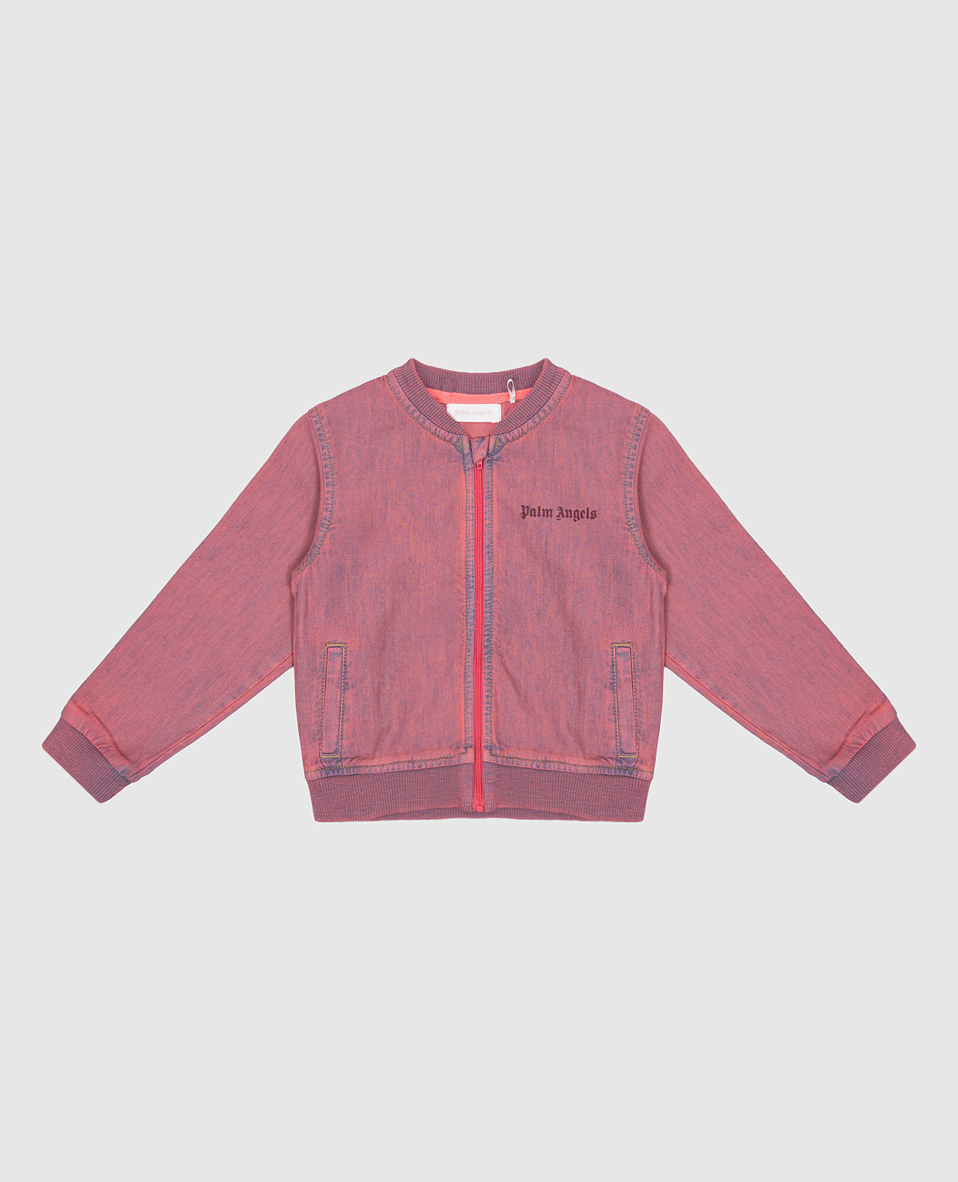 

Kids' pink denim bomber jacket with logo print Palm Angels