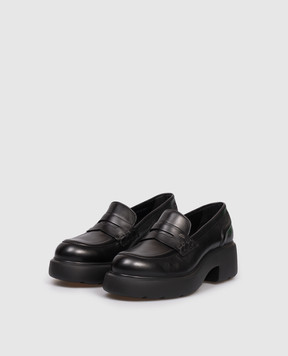 Santoni Black leather loafers with logo WUEW71868SMOTDYL