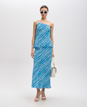 Gary Bigeni Blue ROMY one shoulder striped silk top ROMY