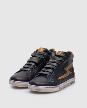 Zecchino D'oro Children's blue leather high-tops with a worn effect N1212481922