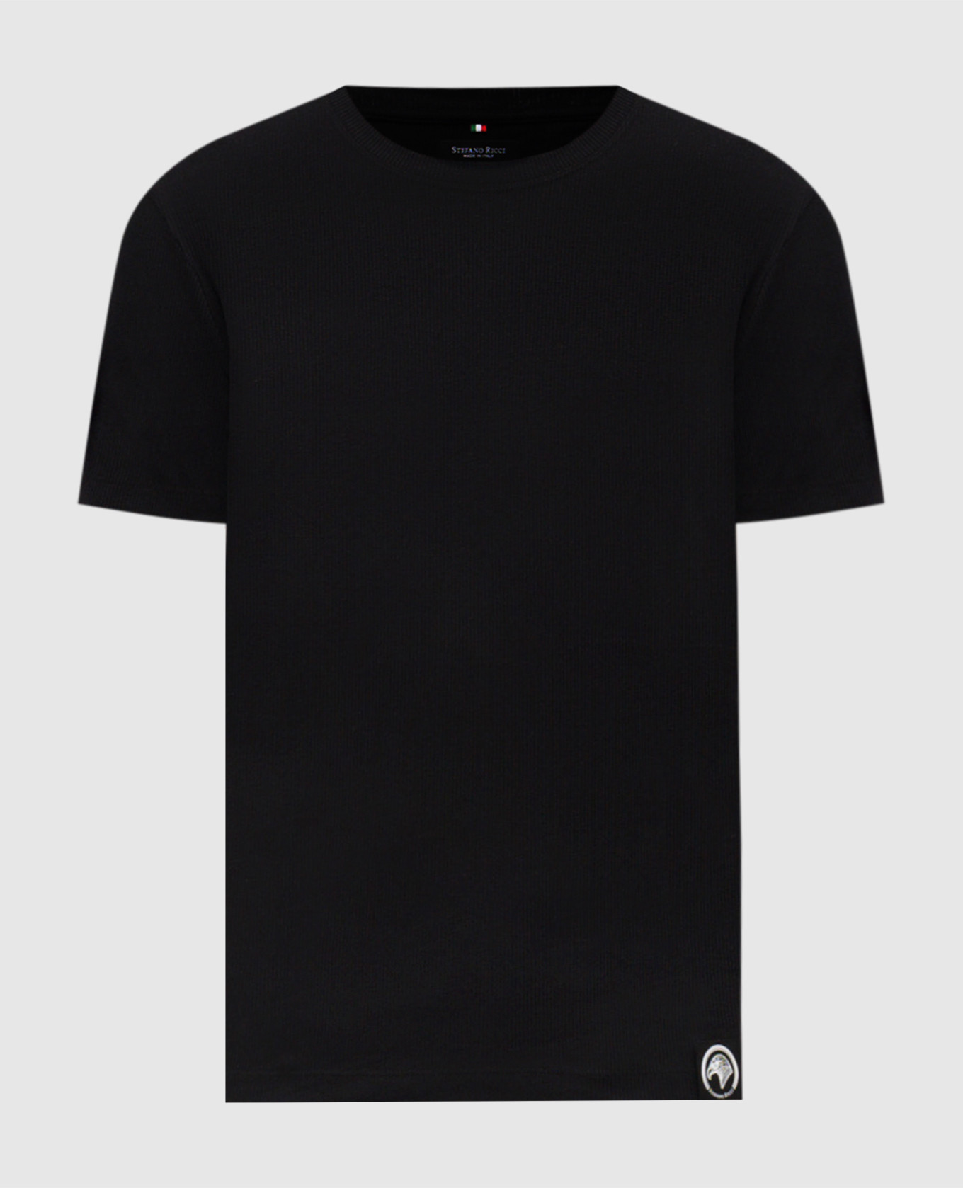 Black ribbed T-shirt with logo patch Stefano Ricci