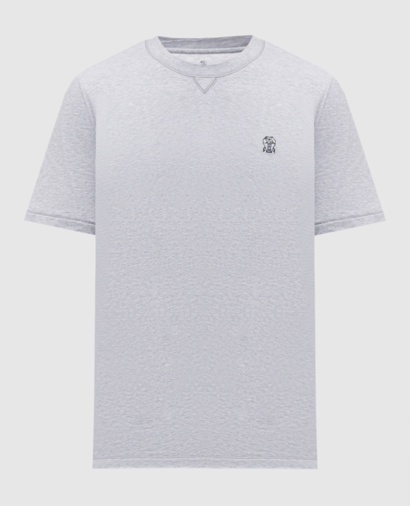 Grey melange T-shirt with embroidered emblem Brunello Cucinelli