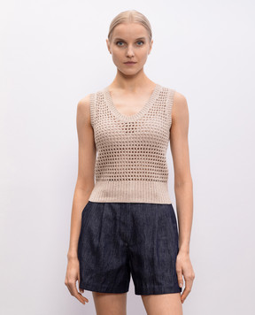 Brunello Cucinelli Beige openwork top with sequins MDV796800