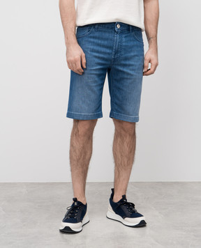 Stefano Ricci Blue denim shorts with logo patch MST5102120T0129