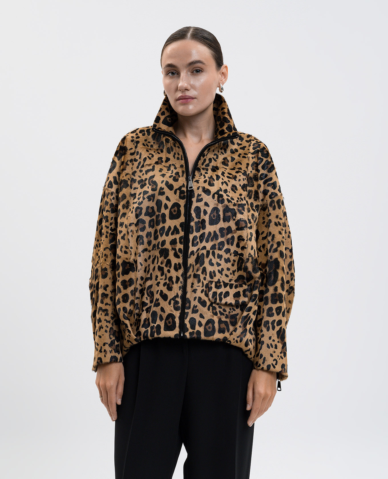 

Preston brown leather jacket in animal print Simonetta Ravizza