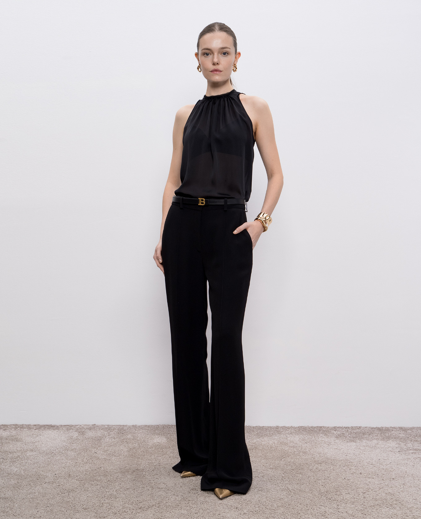 

Black silk top with drape Balmain