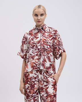 Brunello Cucinelli Burgundy printed silk blouse with monil chain MQ999NL606