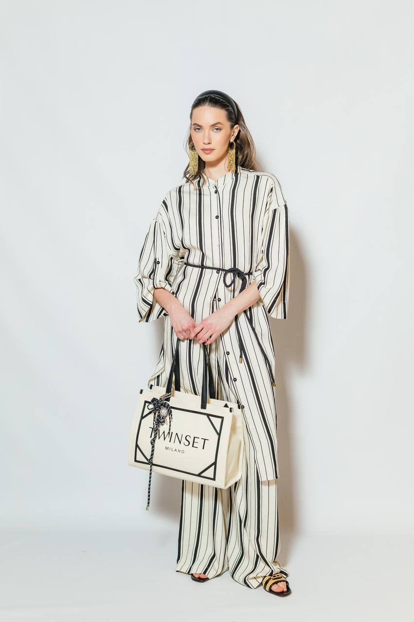 

Beige striped midi shirt dress Twinset