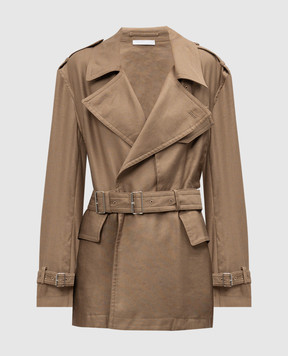 Helmut Lang Brown double-breasted cropped RIDER trench coat with linen O04HW401