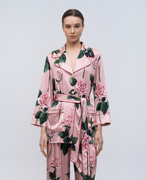 Dolce&Gabbana Pink silk blouse with floral print F5T44TFSA7D