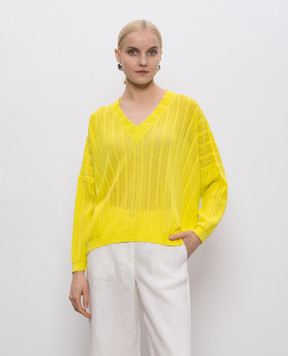 Solotre Yellow pullover with openwork pattern M3D0050D