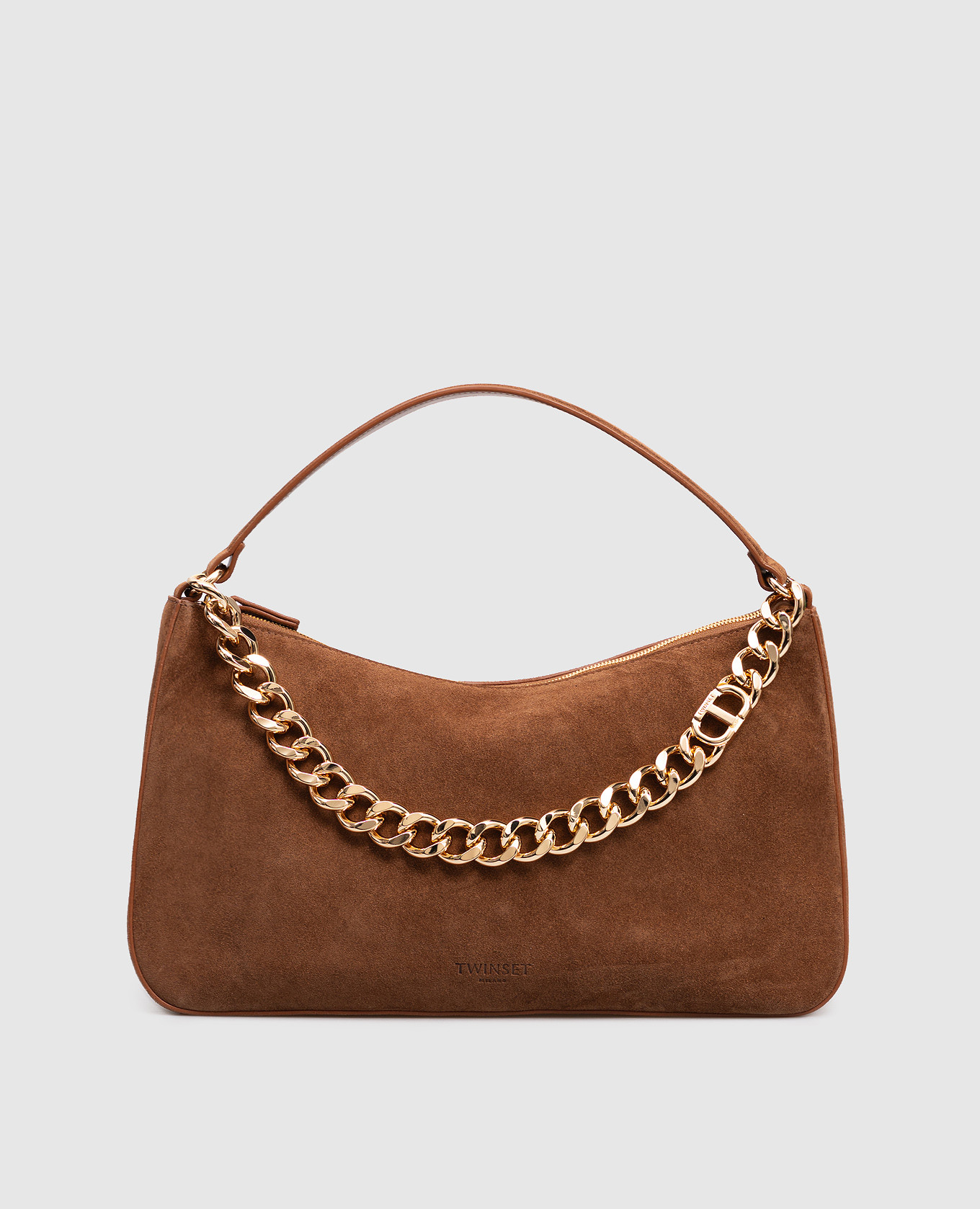 

Liliane brown suede hobo bag with logo Twinset