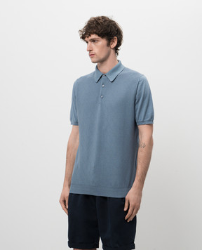 Kiton Blue polo shirt with pattern UMK0706
