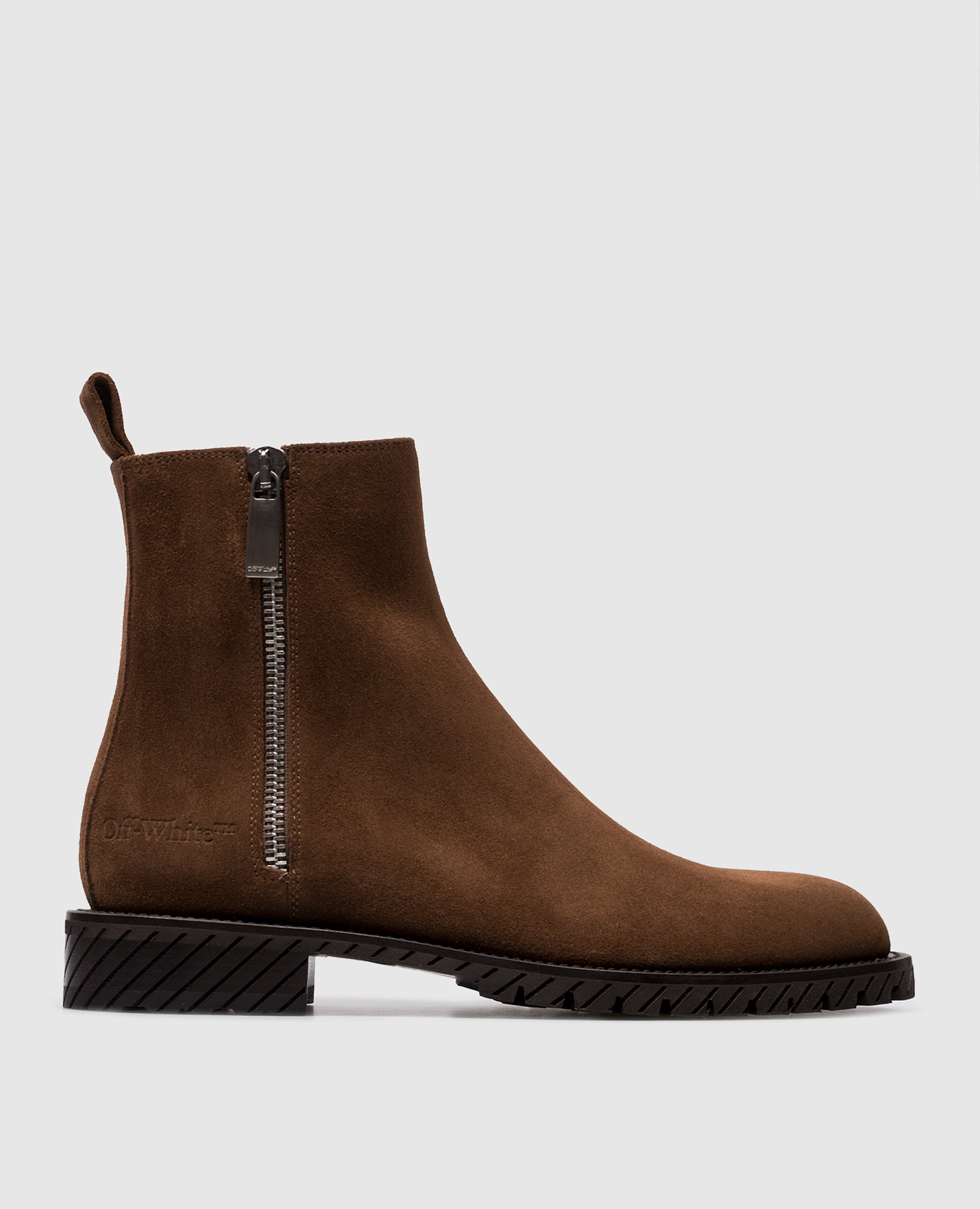 Military brown suede chelsea boots with embossed logo off-white