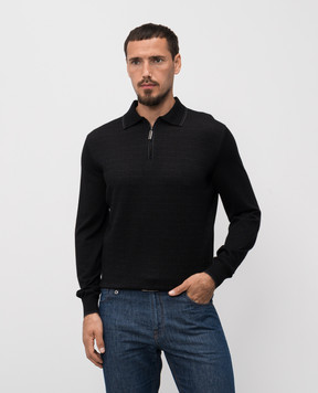 Stefano Ricci Black cashmere and silk polo with logo K606400P30F25315