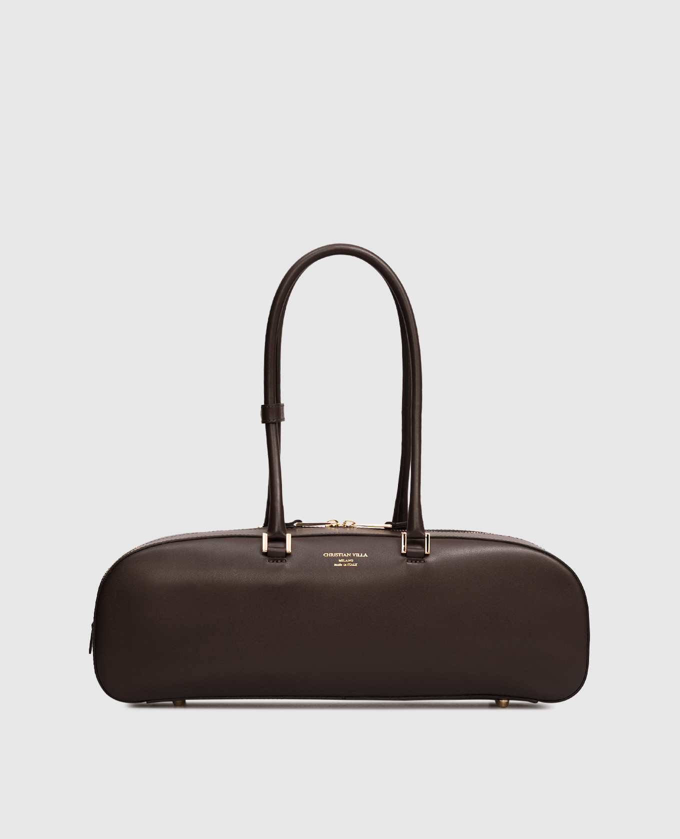 

Brown leather baguette bag with logo Christian Villa, Black