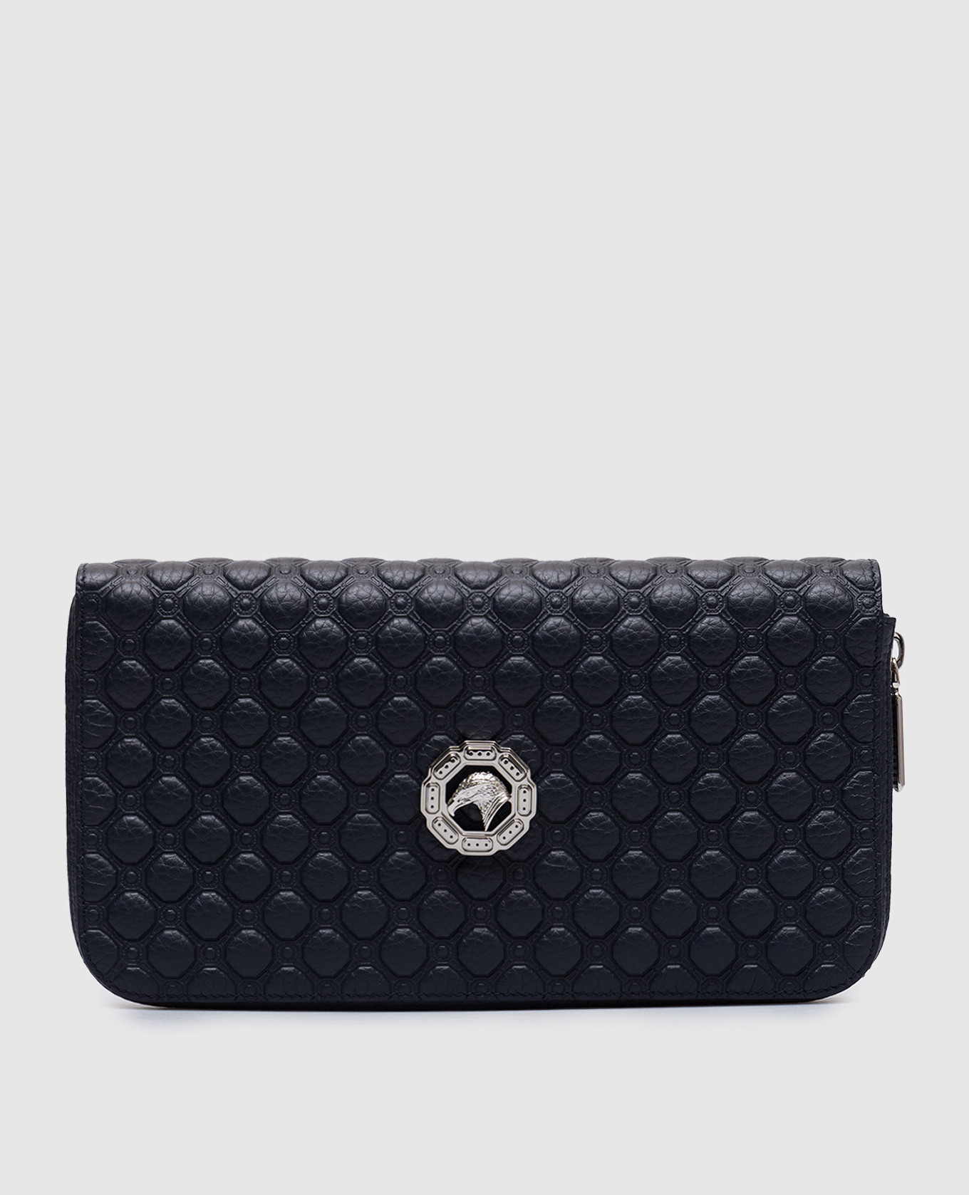 

Blue leather wallet with a metal emblem in the form of an eagle head Stefano Ricci